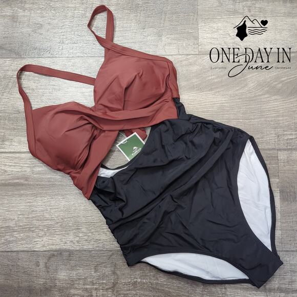 Eomenie Cross Front Cut Out Tie Back One Piece Swimsuit Size S - Picture 3 of 7